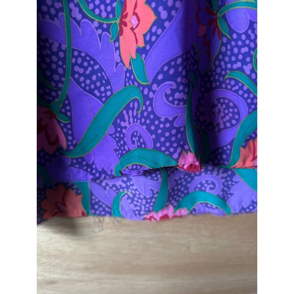 VTG Assorti for Susan Freis Vintage Purple Floral Ruffle Neck Blouse Women's M - Picture 2 of 4